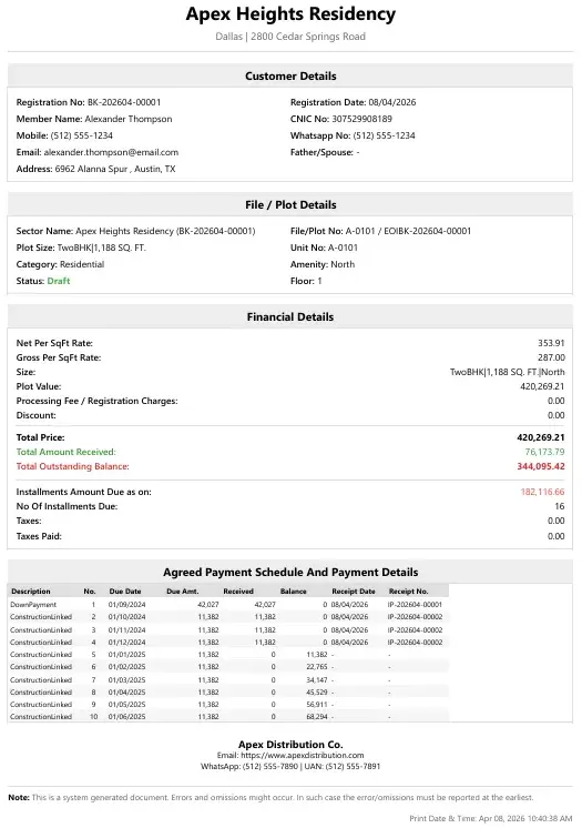 Biznsbook booking confirmation PDF with customer details and payment terms